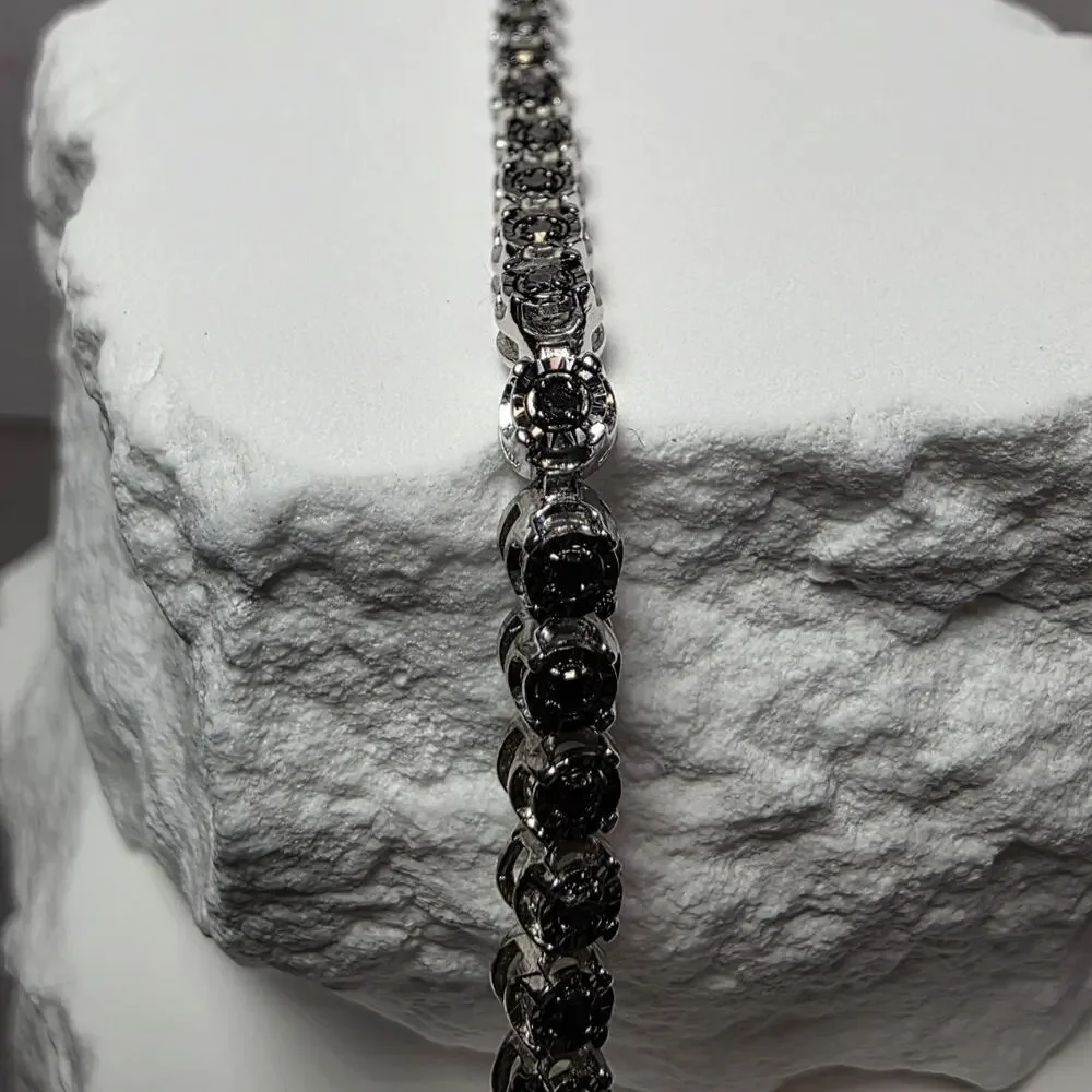1.0ctw Natural Black Diamond Tennis Bracelet 925 Sterling Silver 7